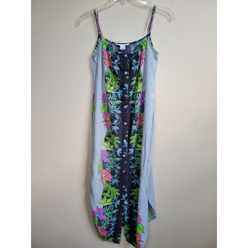 MARA HOFFMAN Jardin Button Front Floral Print Long Slip Dress majorelle print S